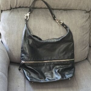HOBO Black Leather Shoulder Hobo Bag with Silver Hardware